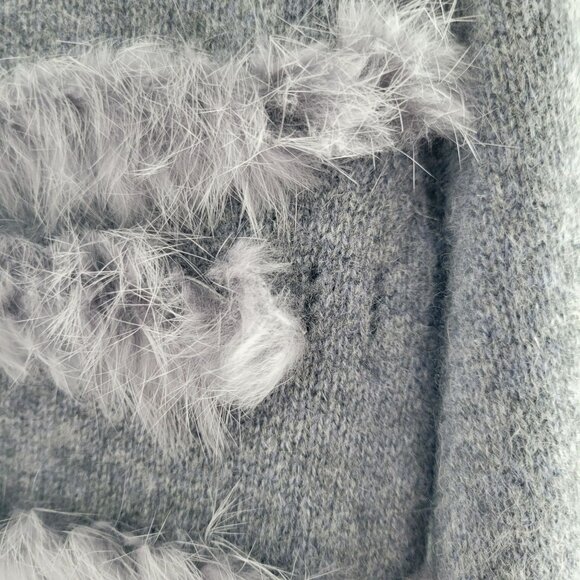 Cashmere Project Gray Cardigan Cashmere with Rabbit Fur Trim Women's Size Small - Picture 12 of 12